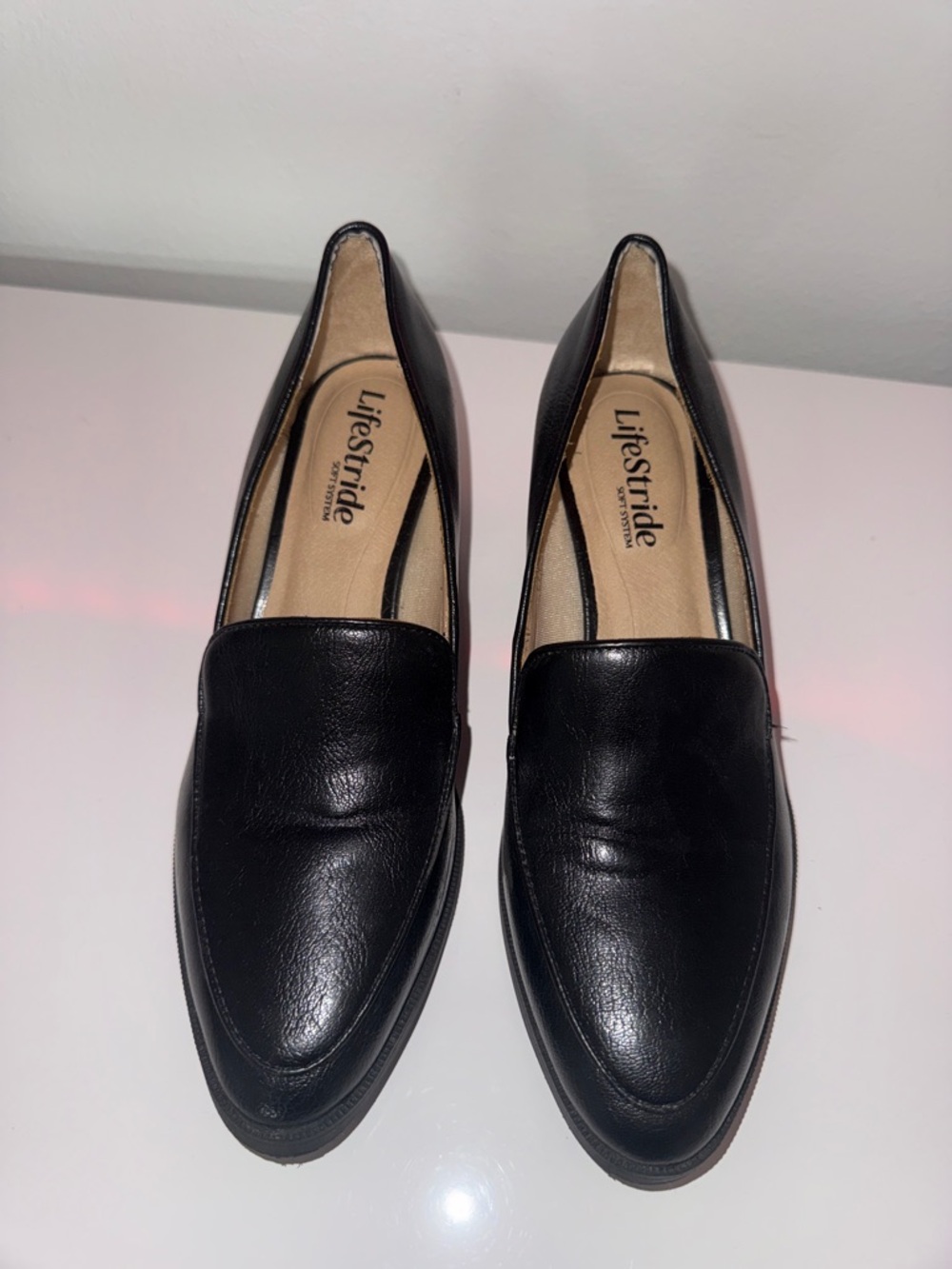 Life Stride Black Leather Slip-On Loafers